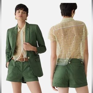 J. Crew patch pocket suit short in lightweight chino, utility green, size 12